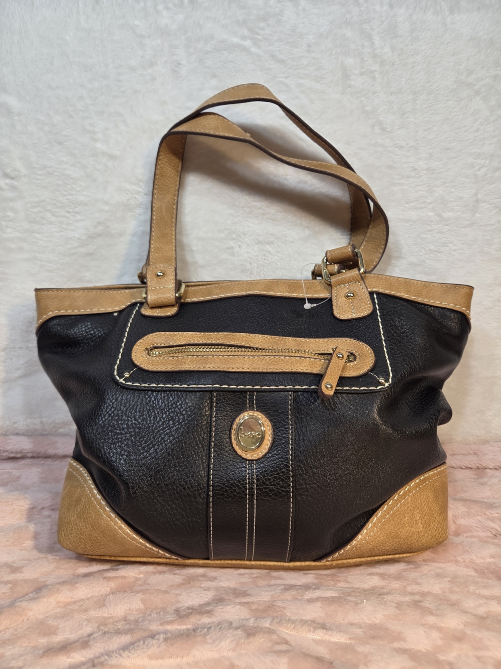 Two-Tone B O C Black and Tan Tote Handbag